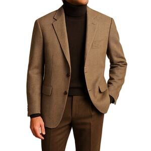 Lauren Ralph Lauren Houndstooth Silk Wool Blazer Brown Lined 2 Button Jacket 42R